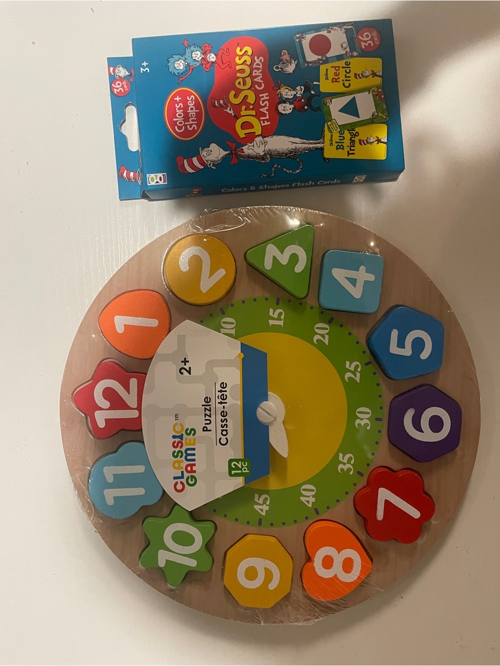 Classic Wooden Numbers Clock Puzzle - Multicolor & Dr.Seuss study cards